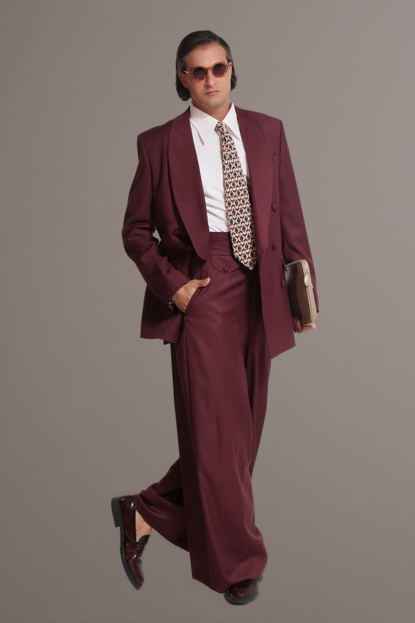 Costume burgundy subtilement satinée