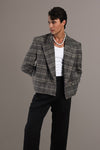Veste courte à motif Prince-de-Galles gris et noir